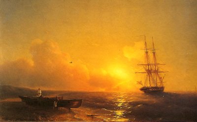 <i><b>P�cheurs au bord de la mer 1852 </b><br>Le nom d'A�vazovski est intimement li� � la mer. Le peintre sut avec une ma�trise admirable et une v�racit� surprenante traduire le mouvement des flots,...</i>