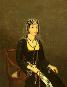 <i><b>Portrait de Mélikova (Melikachvili)  </b>1740-50.La pose des modèles est quelque peu conventionnelle ; la composition pyramidale étire les silhouettes vers le haut</i>