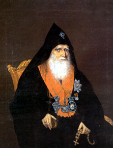 <i><b>Portrait duCatholicos Nerss Achtaraketzi </b>1840-50 Le peintre atteint un quilibre statique de sa constructin chromatique et linaire et donne  ses portraits de petite dimension, spiritualit et majest.</i>