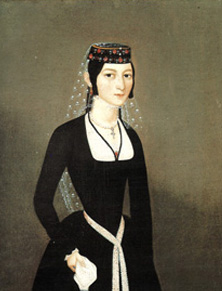 <i>La vie du peintre et celle de ses modles nous est mal connue, un certain voile de mystre envelopppe ses portraits. C'est peut-tre pour cela que <b>Nathalie Teoumanian</b> 1830-40, reprsent ici, a t dnomme la Joconde armnienne.</i>